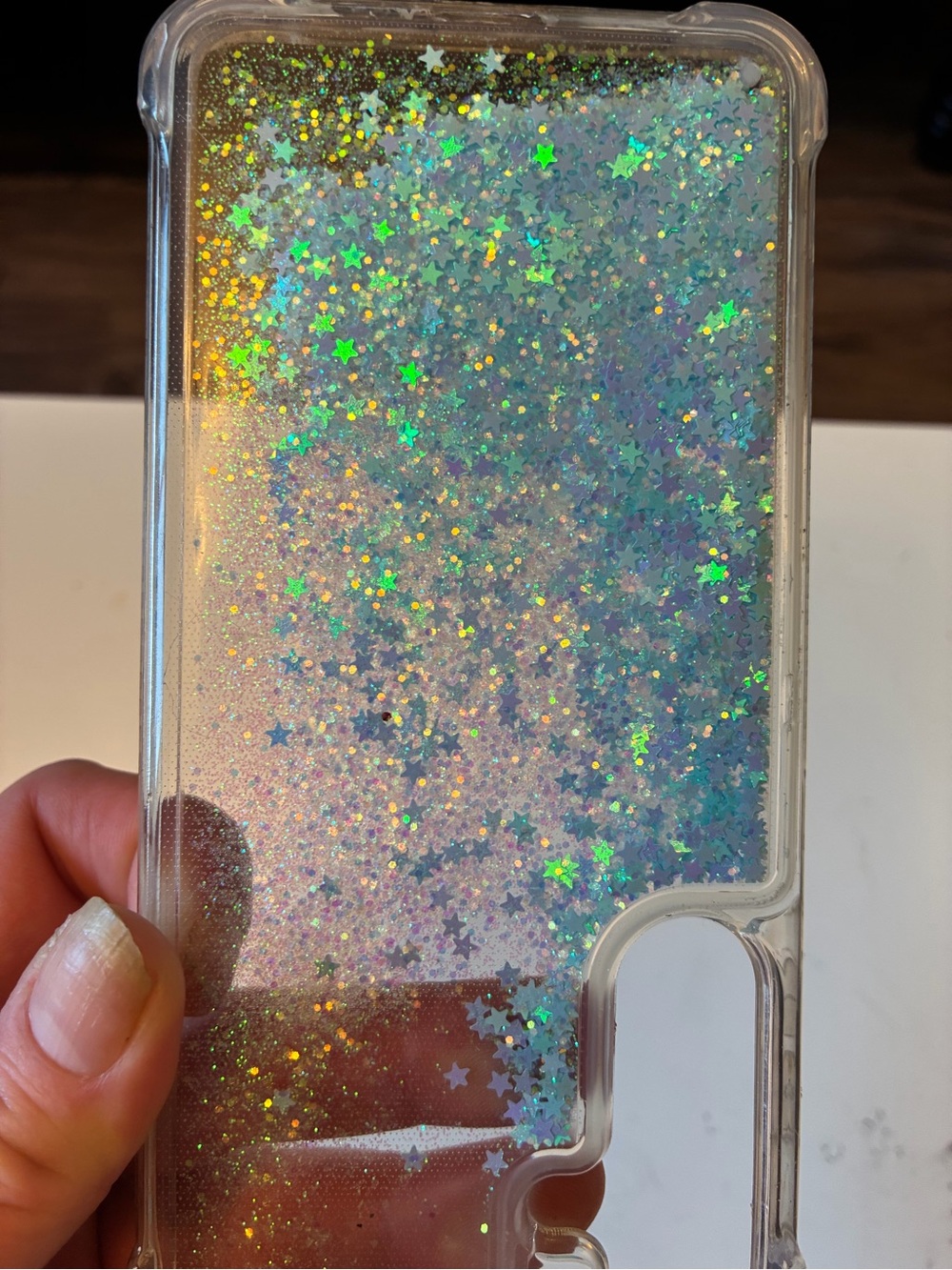 NWOT Samsung 25 FE Clear Glitter Liquid Phone Case. Plastic. BLUE GLITTER! - Picture 3 of 4